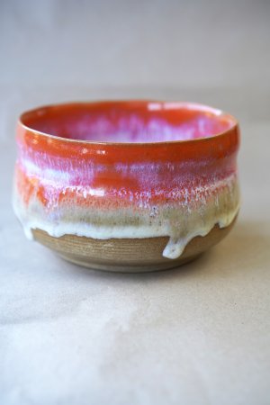 Matcha Schale orange weiß Schimmer